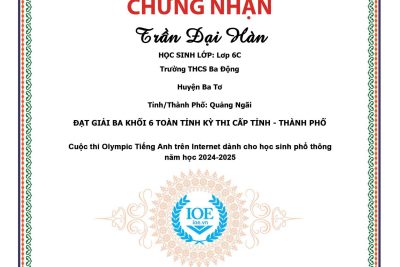 HỌC SINH TRƯỜNG THCS BA ĐỘNG ĐẠT GIẢI TRONG CUỘC THI OLIMPIC TIẾNG ANH CẤP  TỈNH NĂM HỌC 2024 -2025