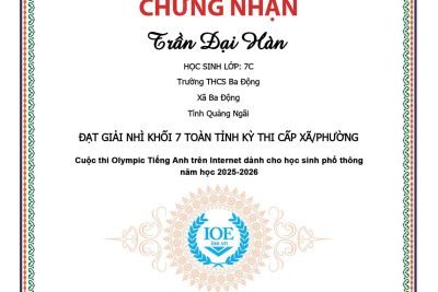 VINH DANH HỌC SINH THCS BA ĐỘNG ĐẠT GIẢI CAO CUỘC THI OLYMPIC TIẾNG ANH TRÊN INTERNET (IOE) NĂM HỌC 2025–2026