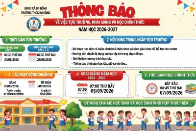 THÔNG BÁO: KẾ HOẠCH TỰU TRƯỜNG, KHAI GIẢNG VÀ HỌC CHÍNH THỨC NĂM HỌC 2026 – 2027